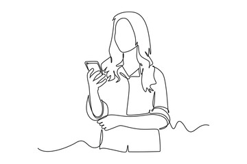 Continuous one line drawing People holding, using mobile phones concept. Doodle vector illustration.