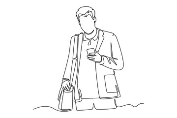 Continuous one line drawing People holding, using mobile phones concept. Doodle vector illustration.