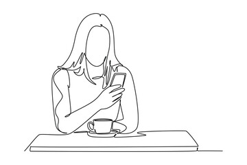 Continuous one line drawing People holding, using mobile phones concept. Doodle vector illustration.