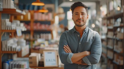 Confident Entrepreneur Standing Proudly in His Shop
