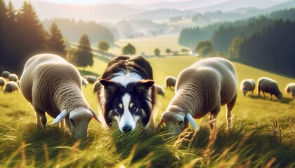 Border collie dog herding sheep