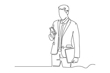 Continuous one line drawing People holding, using mobile phones concept. Doodle vector illustration.