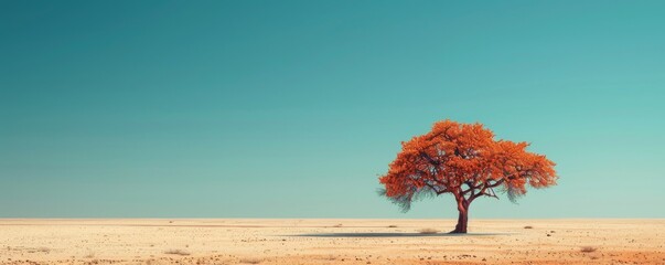 Minimalistic image of a lone desert tree with soft, diffused light. - obrazy, fototapety, plakaty