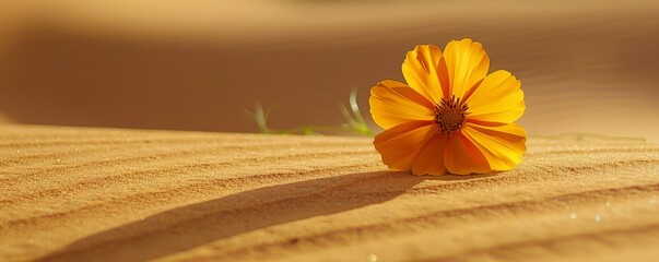 Minimalistic image of a single desert flower in bloom amidst the sand. - obrazy, fototapety, plakaty