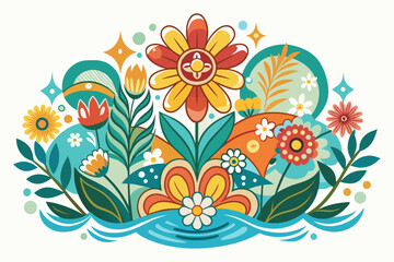Fototapeta na wymiar Charming retro background with blooming flowers on a white backdrop.