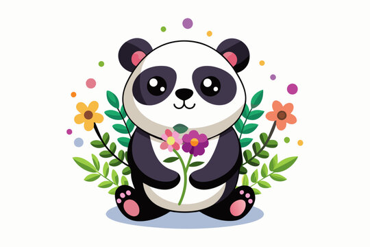 A charming panda cartoon adorned with flowers, creating a whimsical and playful image.