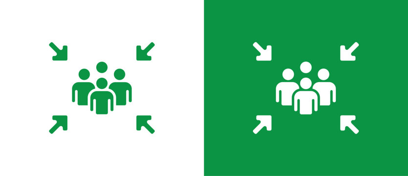 Green Assembly point sign. gathering point signboard, Assembly point icon, emergency evacuation icon symbol, assembly sign vector illustration in two tone background.