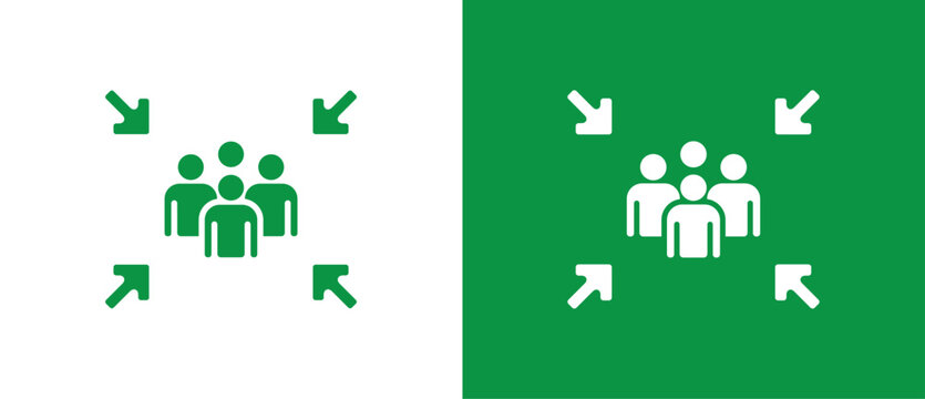 Green Assembly point sign. gathering point signboard, Assembly point icon, emergency evacuation icon symbol, assembly sign vector illustration in two tone background.