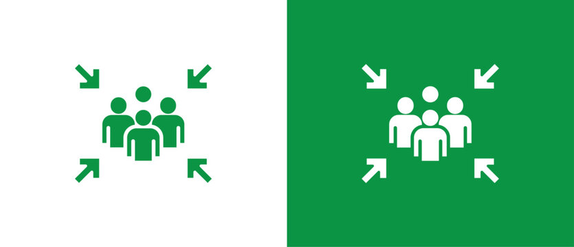 Green Assembly point sign. gathering point signboard, Assembly point icon, emergency evacuation icon symbol, assembly sign vector illustration in two tone background.