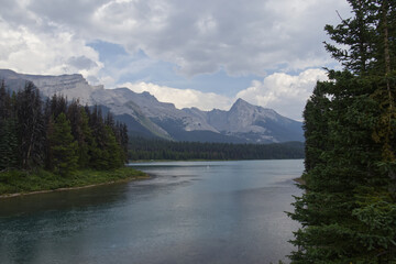 Maligne Lake on a Cloudy Summer Day