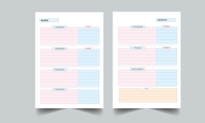 Weekly Planner, weekly and days organizers, or office schedule lists. Graphic organization paper vector set