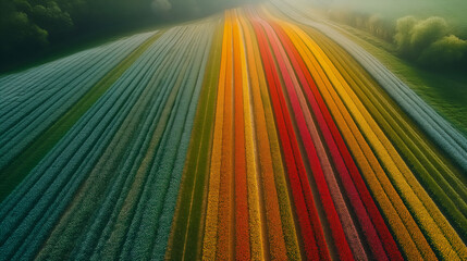 Spring's Grand Finale: A High-Resolution Aerial View of Vibrant Tulip Fields