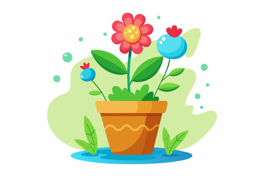 Charming cartoon pot flower with blooming blossoms