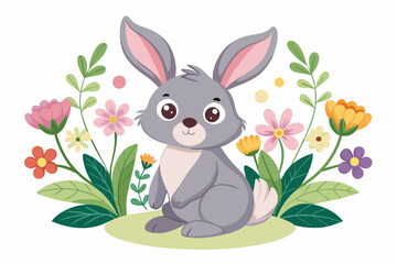Charming rabbit cartoon with flowers adorning its ears.