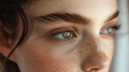 The gentle shadows of her lashes gave her face a dreamy ethereal quality. .