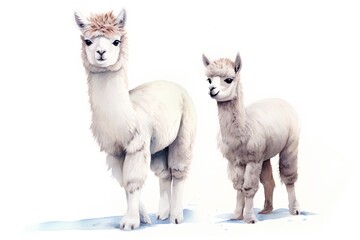 Llama and alpaca, isolated on white background.