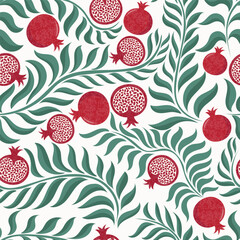 pomegranate seamless pattern in flat vector