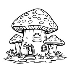 Mushroom house coloring page for kids 