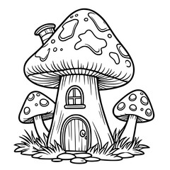 Mushroom house coloring page for kids 
