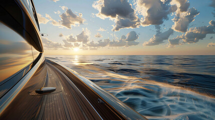 On the open sea a fast-speed yacht glides
