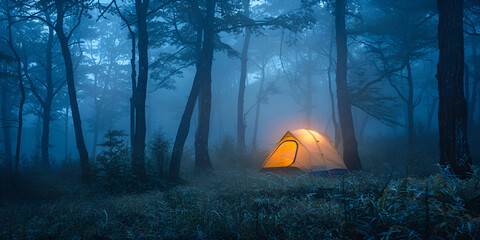 camping in the forest at night
