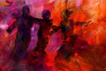flamenco passion abstracted fiery spanish dancers in vivid expressive brushstrokes digital painting - obrazy, fototapety, plakaty