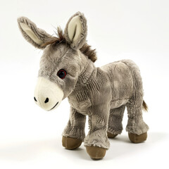 Plush Gray Toy Donkey on White Background