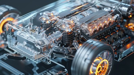 Fototapeta premium Internal Structure of an Electric Car Engine Revealed in Cutaway View AI Image