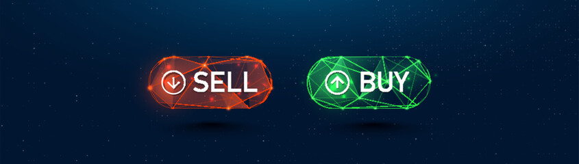 Buy or Sell button icon. Forex, stock exchange market order. Low polygonal, wireframe, and mesh illustration