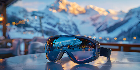 Ski Goggles on Snow Winter Sports Gear, generative ai - obrazy, fototapety, plakaty
