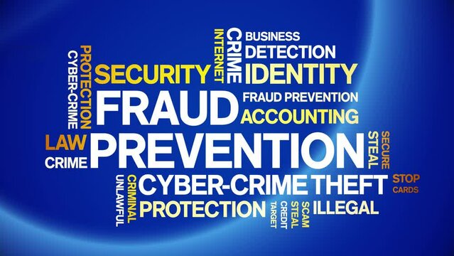 Fraud Prevention animated word cloud;text design animation tag kinetic typography seamless loop.