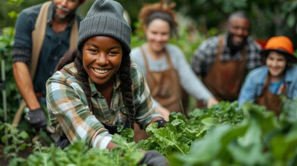 Diverse Community Garden Scene in Urban Setting