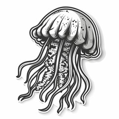 A black and white cartoon jellyfish.