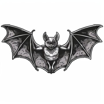 A black and white drawing of a bat with its wings spread. The bat has aZheng Ning naYan tsukiwoshiteimasu.