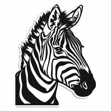 A black and white illustration of a zebra head.