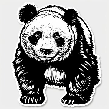 A detailed line drawing of a panda looking at the viewer