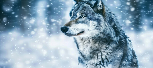 Majestic wolf in snow-covered forest, wildlife in natural habitat