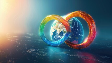 Rainbow infinity sign on the background of planet Earth. - obrazy, fototapety, plakaty