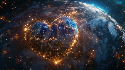 Obraz premium Sphere of stars forming a heart around the earth, whimsical, deep space fantasy , 8k