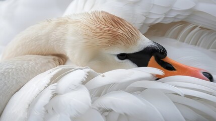 Obraz premium A close-up of a swan preening its feathers, highlighting its meticulous grooming habits.