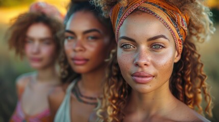 Portrait of diverse ethnicity women outdoor at summer