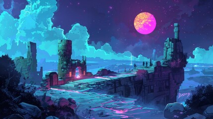 Fototapeta premium Psychic Dimension: Concept Art for Video Game Level with Emotional and Mental Puzzles