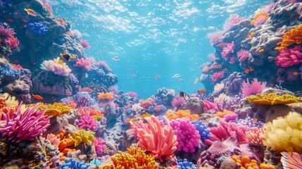 Naklejka na ściany i meble VR Underwater Adventure: Exploring a Vibrant Coral Reef