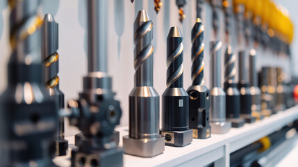 Display of industrial grade carbide drill bits and cutters Emphasis on its role in metalworking and precision manufacturing.
