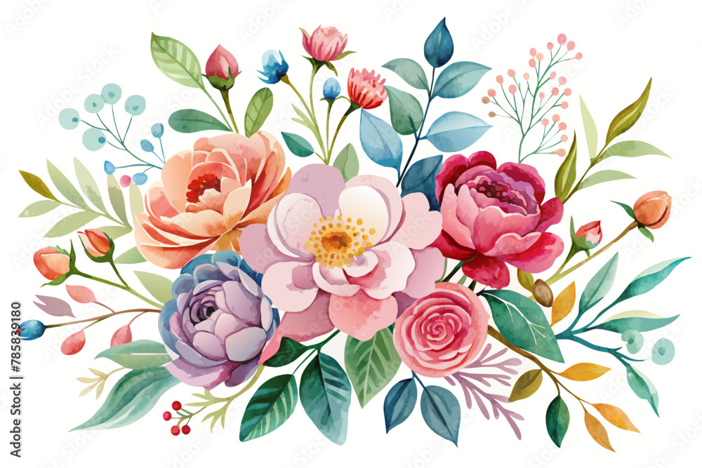 Sticker a watercolor painting of charming flowers against a white background