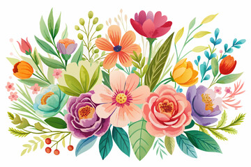 Watercolors of beautiful flowers in bloom on a white background. - obrazy, fototapety, plakaty