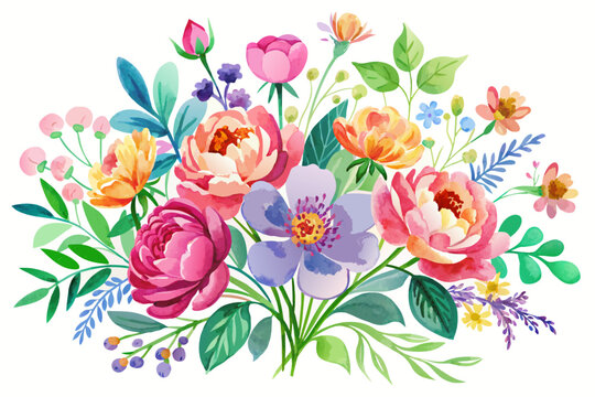 Watercolors charmingly depict flowers against a white backdrop.