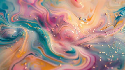 Fotobehang Ethereal swirls of pastel in the abstract marbling dance of acrylic © Phanuwhat