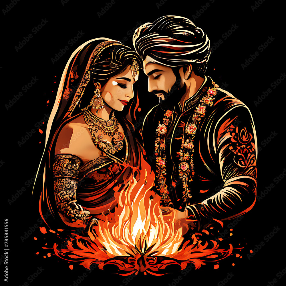 Sticker indian wedding symbol groom and bride sindoor function - Stickers