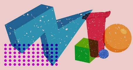 Risograph Garbage Bin with geometric shapes animation. Moving object in trendy riso graph design video. - Powered by Adobe